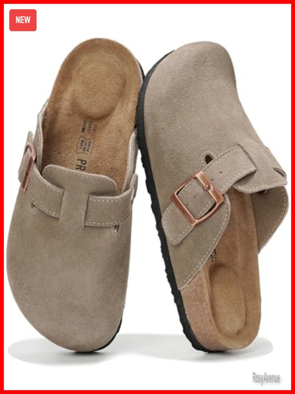 100% Genuine Leather Slip-on Clogs Women Cork Footbed Mules